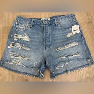 NEW Women’s We The Free People Shorts 28 High Rise Denim Raw Hem Destruction NWT